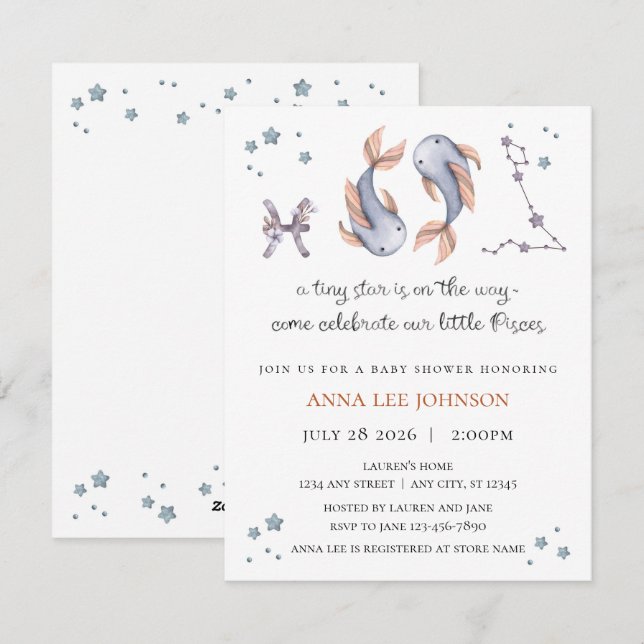 Pisces Zodiac Baby Shower Invitation Julkort (Fram/baksida)
