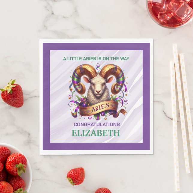 Pisces Zodiac Baby Shower Lavender and Green Pappersservett (Insitu)