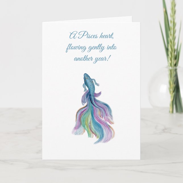 Pisces Zodiac Beautiful Betta Fish Birthday Kort (Framsida)