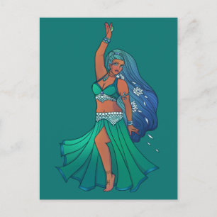 Pisces Zodiac belly Dancer Art Astrologigudinna Vykort