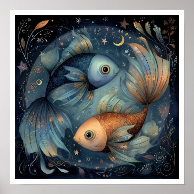 Pisces Zodiac Birth Sign Astrology Celestial Poster (Framsidan)