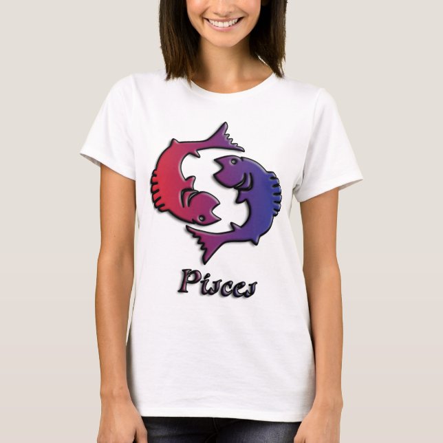 Pisces Zodiac Birth Sign Red Lila astrology art. T Shirt (Framsida)