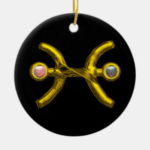 PISCES ZODIAC BIRTHDAY JEWEL ROSA WHITE PEARL Guld Julgransprydnad Keramik
