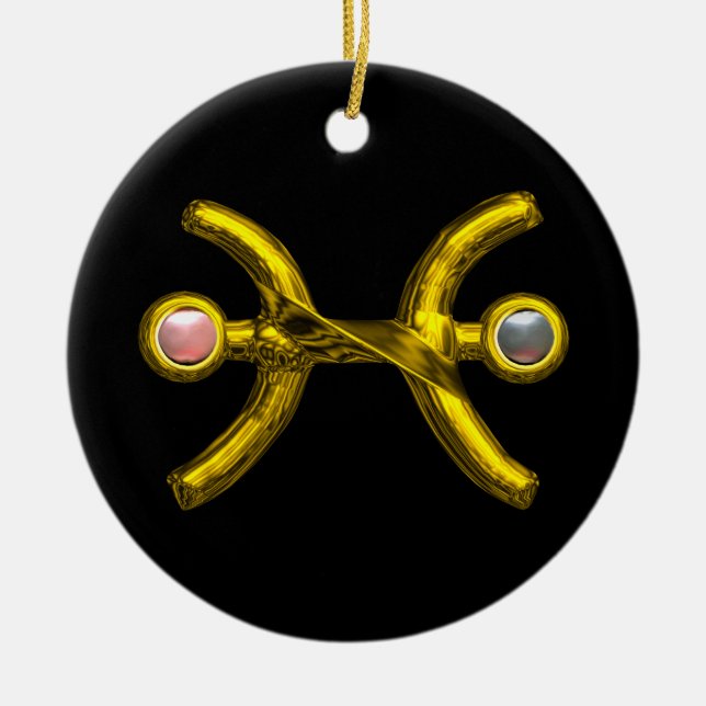 PISCES ZODIAC BIRTHDAY JEWEL ROSA WHITE PEARL Guld Julgransprydnad Keramik (Framsidan)