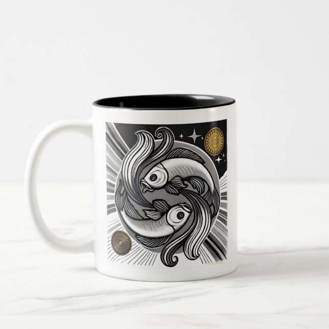 Pisces Zodiac Black and White Coffee Mugg (Vänster)