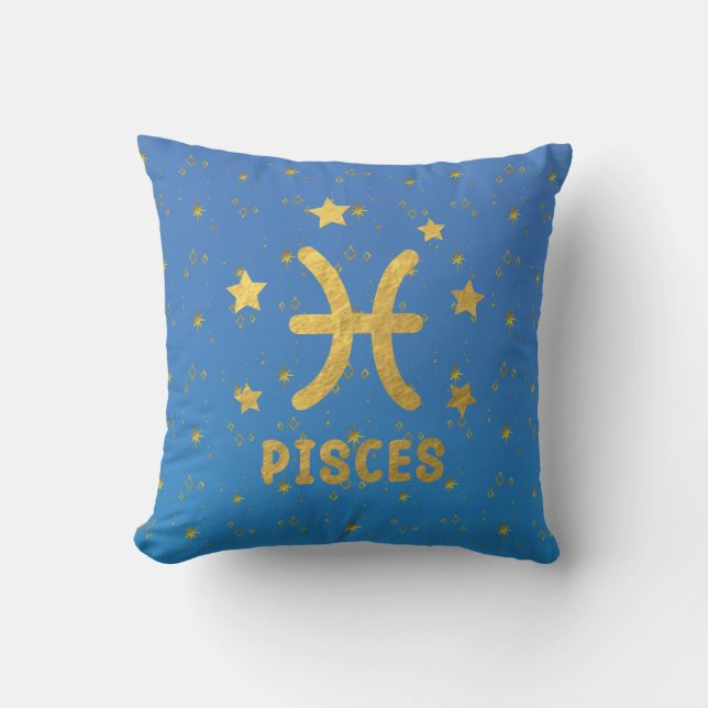 Pisces Zodiac Blue och Guld Dekorativ kudde (Framsida)