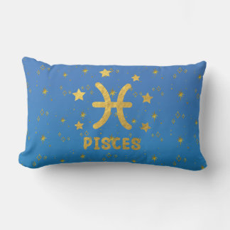 Pisces Zodiac Blue och Guld Lumbar Pillow Lumbarkudde