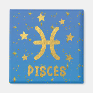 Pisces Zodiac Blue och Guld Magnet