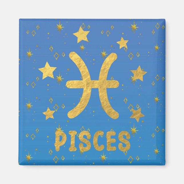 Pisces Zodiac Blue och Guld Magnet (Framsidan)