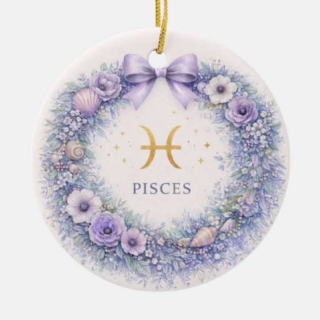 Pisces Zodiac Christmas Ornament – Winter Wreath i (Framsidan)