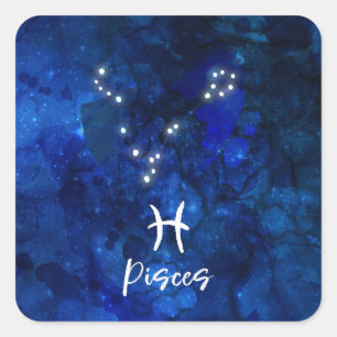 Pisces Zodiac Constellation Blue Galaxy Celestial Fyrkantigt Klistermärke