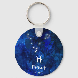 Pisces Zodiac Constellation Blue Galaxy Monogram Nyckelring