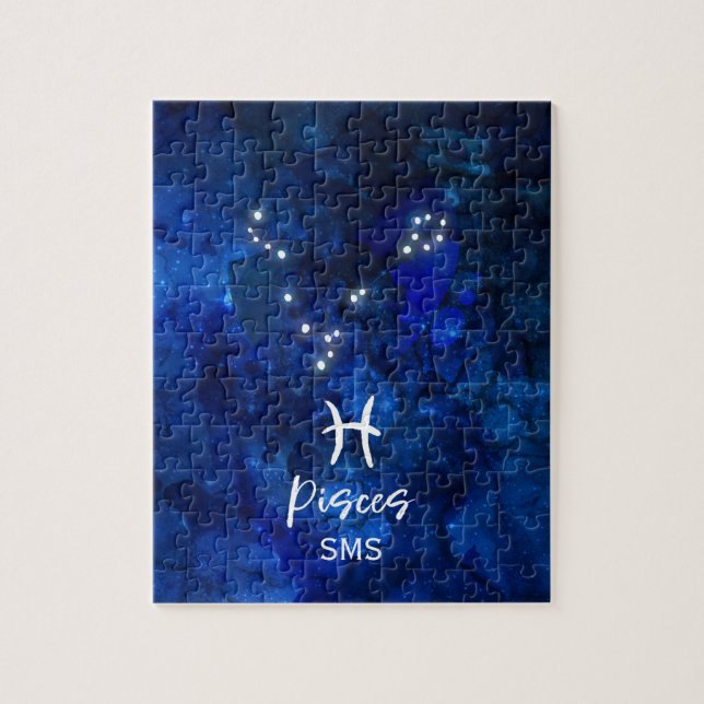 Pisces Zodiac Constellation Blue Galaxy Monogram Pussel (Vertikal)