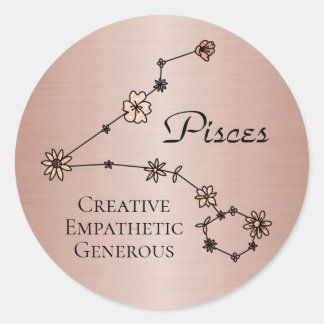 Pisces Zodiac Fish Stjärntecken Flower Constellati Runt Klistermärke