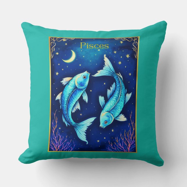 Pisces Zodiac Fish Swimming in Cosmic Waters Kudde (Framsida)