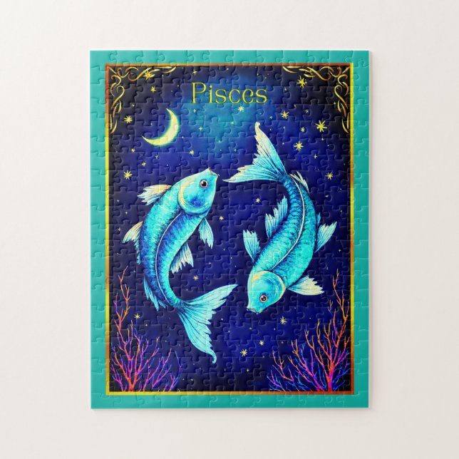Pisces Zodiac Fish Swimming in Cosmic Waters Pussel (Vertikal)