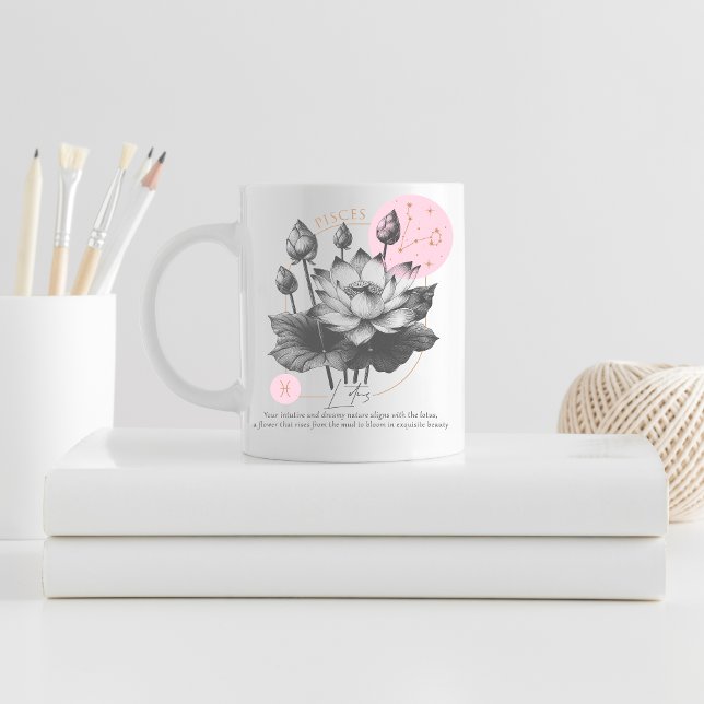 Pisces zodiac-födelsemånadsfödelsedag kaffemugg (Lotus birth month mug)