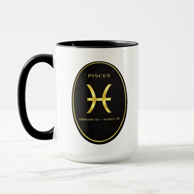 Pisces Zodiac Gold Oval Emblem Mug | Luxury Astrol Mugg (Vänster)