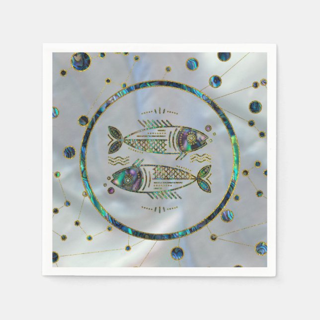 Pisces Zodiac Guld Abalone on Constellation Pappersservett (Framsidan)