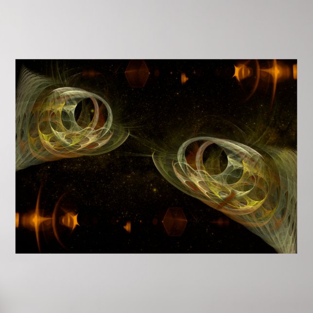 Pisces Zodiac Guld Fractal Art Poster (Framsidan)