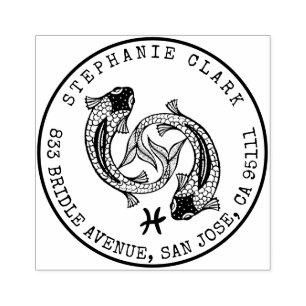 Pisces Zodiac Handdragen fisk Returadress Stämpel