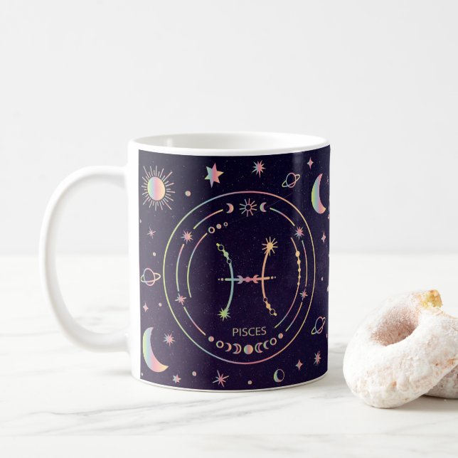 Pisces zodiac horoscope roliga näringsuppgifter kaffemugg (Med munk)
