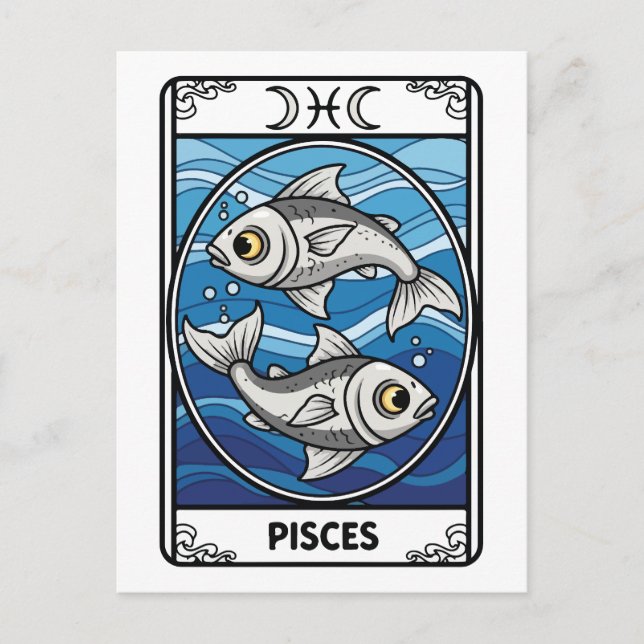 Pisces Zodiac Illustration Tarot Stil Vykort (Framsida)
