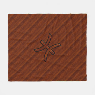Pisces Zodiac Logga in Mahogany Wood Decor Fleecefilt