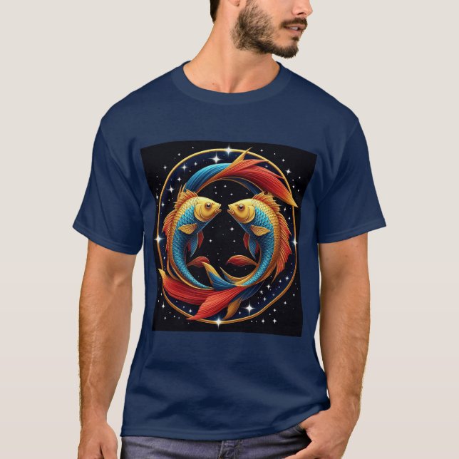 Pisces Zodiac loggar in i ett konsmiskt konstnärli T Shirt (Framsida)