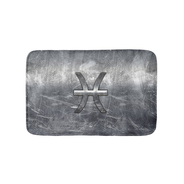 Pisces Zodiac Login Grunge Silver Steel Stil Badrumsmatta (Framsidan)