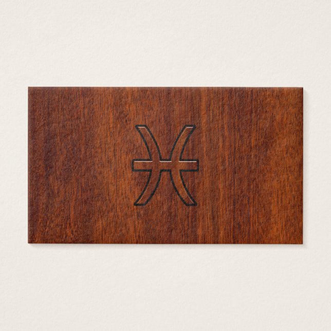 Pisces Zodiac Login in Mahogany wood grain stil Visitkort (Framsidan)