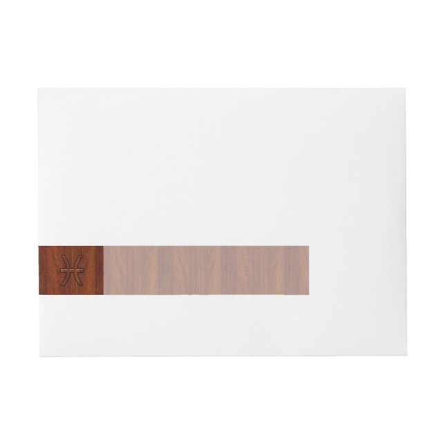 Pisces Zodiac Login Mahogany Wood Stil Etikettband (Framsidan)