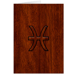 Pisces Zodiac Login Mahogany Wood Stil Hälsningskort