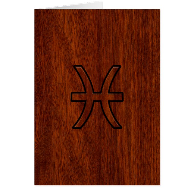 Pisces Zodiac Login Mahogany Wood Stil Hälsningskort (Framsidan)