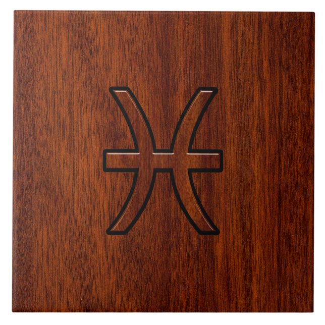Pisces Zodiac Login Mahogany wood stil Kakelplatta (Framsidan)