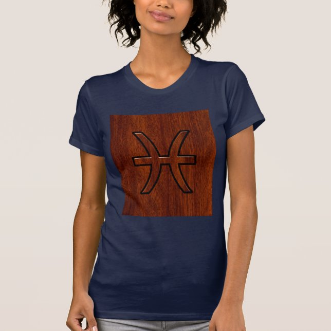 Pisces Zodiac Login Mahogany wood stil Tee Shirt (Framsida)