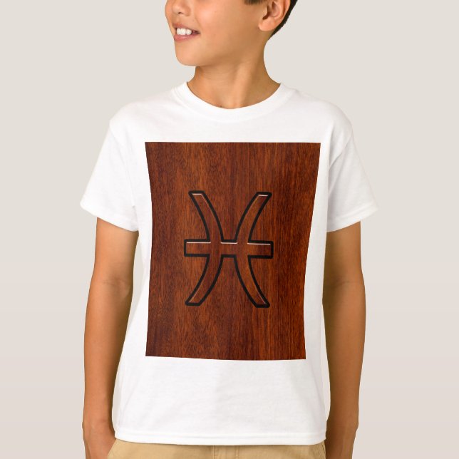 Pisces Zodiac Login Mahogany wood stil Tee Shirt (Framsida)