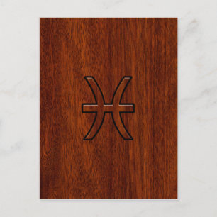 Pisces Zodiac Login Mahogany Wood Stil Vykort