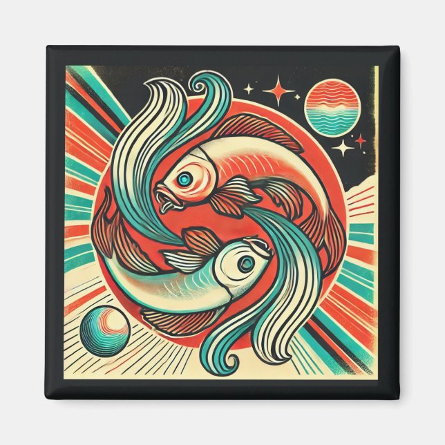Pisces Zodiac Magnet Retro Design (Framsidan)