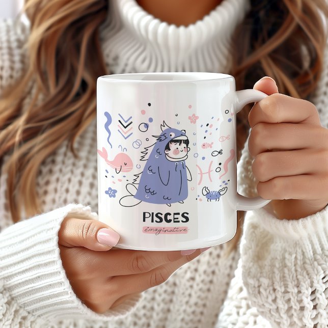 Pisces Zodiac Mugg, Cute Pisces Mugg, Astrological Kaffemugg (Skapare uppladdad)