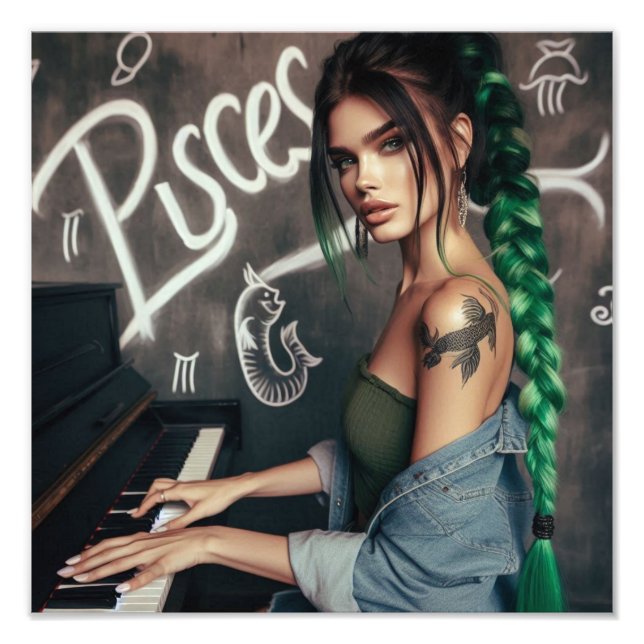 Pisces Zodiac Musician Piano Fototryck (Framsidan)
