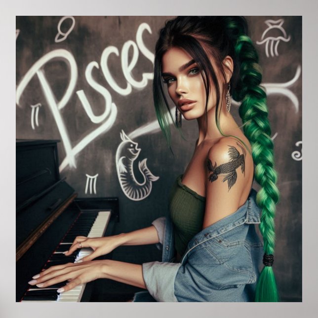 Pisces Zodiac Musician Piano Poster (Framsidan)