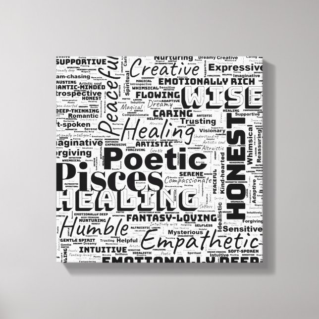 Pisces Zodiac Ord Cloud inspiration Canvastryck (Framsida)