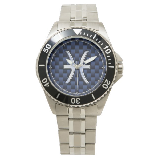 Pisces Zodiac på Blue Carbon Fiber Print Armbandsur (Framsida)