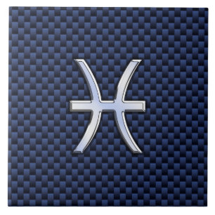 Pisces Zodiac på Blue Carbon Fiber Print Kakelplatta