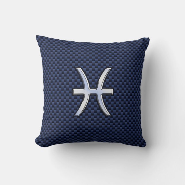 Pisces Zodiac på Blue Carbon Fiber Print Kudde (Framsida)