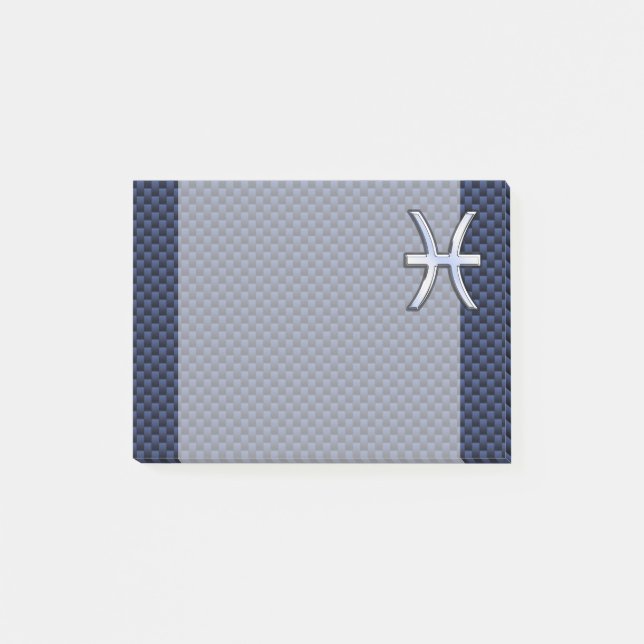 Pisces Zodiac på Blue Carbon Fiber Print Post-it Block (Framsida)