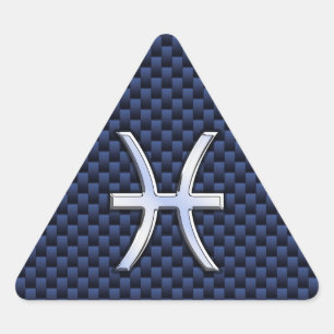 Pisces Zodiac på Blue Carbon Fiber Print Triangelformat Klistermärke