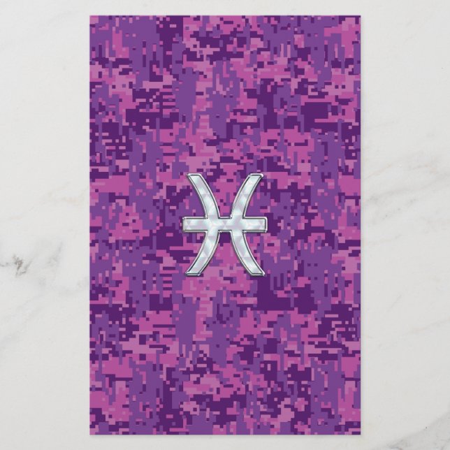 Pisces Zodiac på Fuchsia Rosa Digital Camouflage Brevpapper (Framsida)