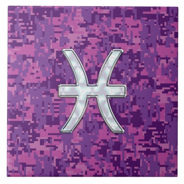 Pisces Zodiac på Fuchsia Rosa Digital Camouflage Kakelplatta (Framsidan)